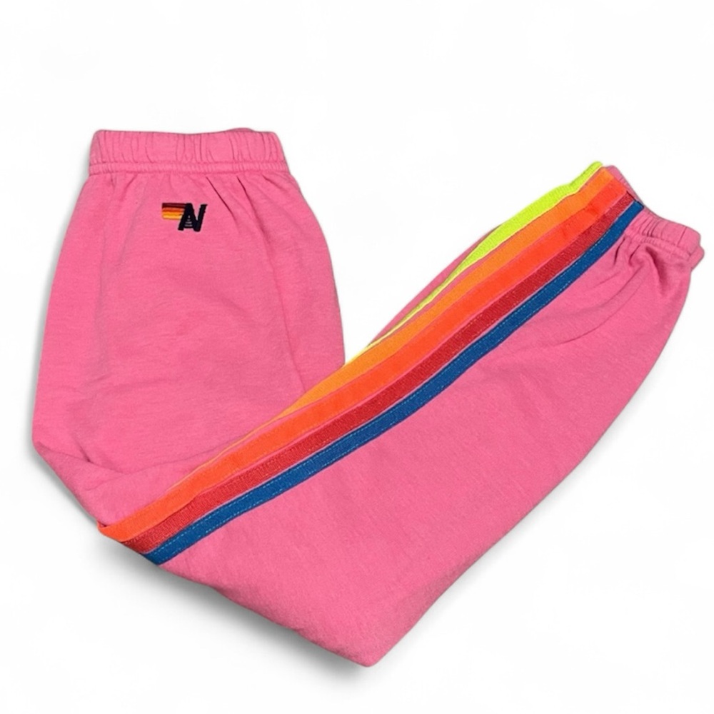 Aviator Nation Pink Rainbow 5 Stripe Sweatpants